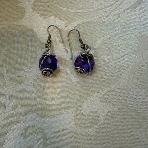 Handcrafted Purple Crystal Wire-Wrap Drop Earrings